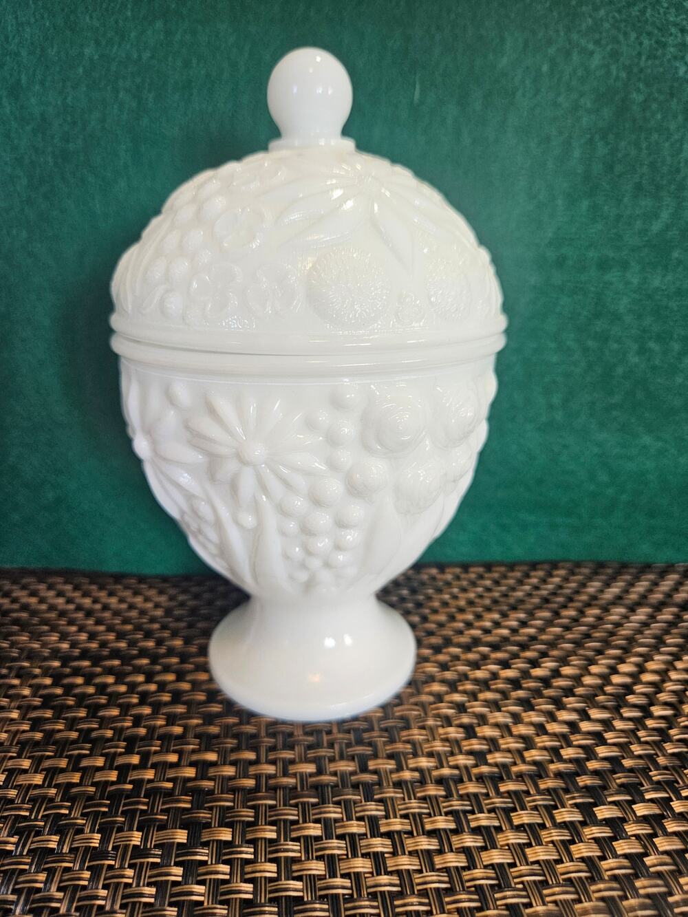 Vintage Avon Milk Glass Lidded Dish | Floral Candy Dish with Lid.